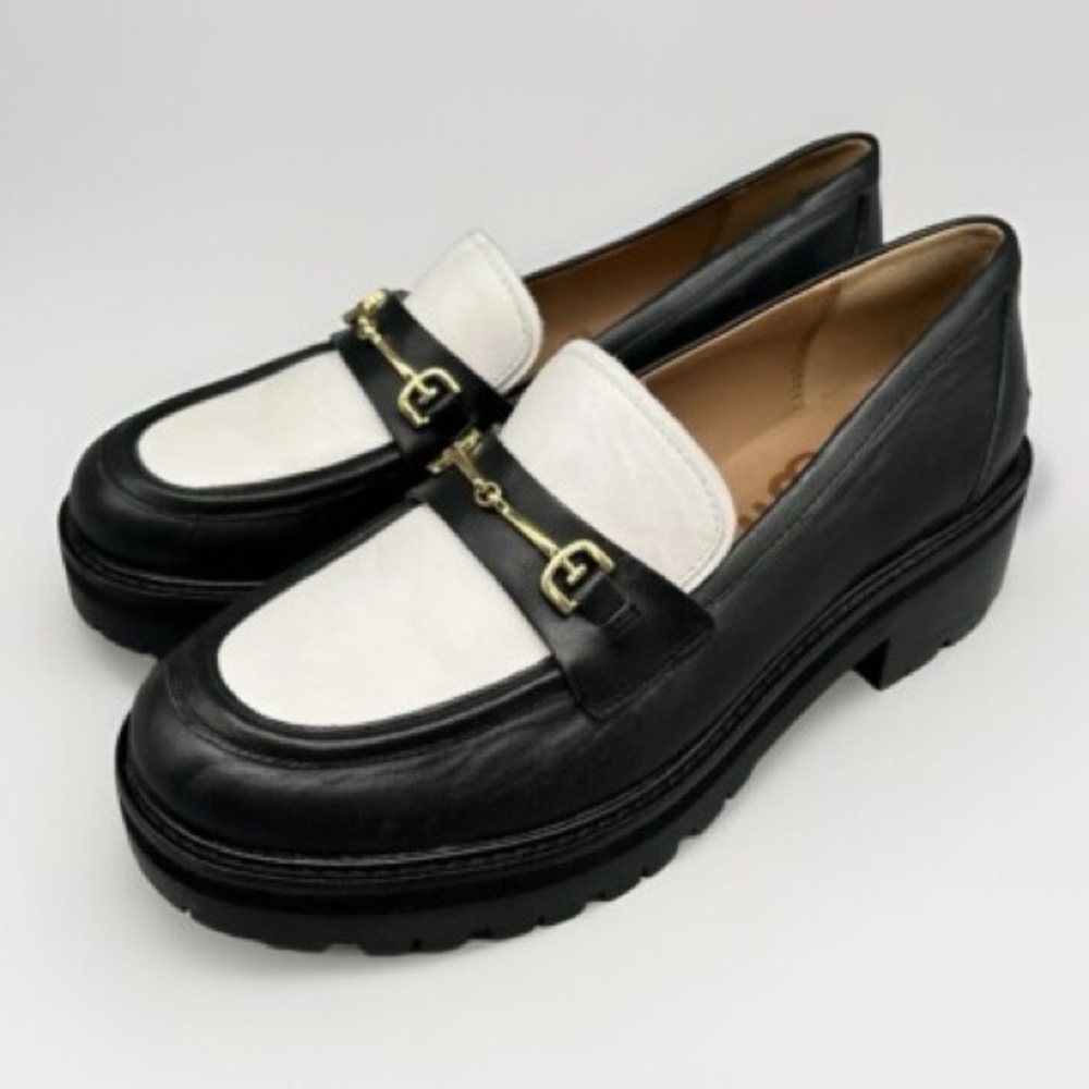 Sam Edelman Black and White Slip-On Loafers with Minimalist Design